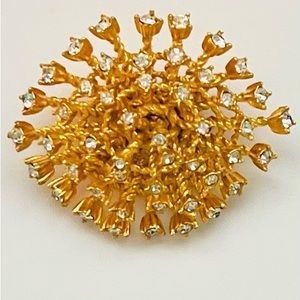 Starburst Brooch by Jeanne Pierre Vintage 1970’s Gold-tone with Clear Crystals